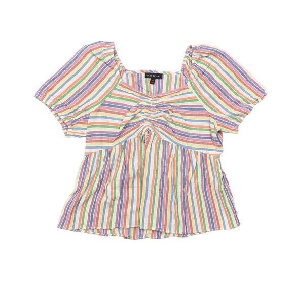 Lane Bryant Size 18 Multicolor Blouse, Cotton Blend, Short Sleeve V Neck Striped - Picture 1 of 7